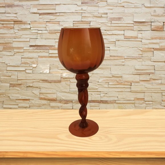 1960s Styled Long Stemmed Twisted Blown Amber Colored Glass Candle Holder 12 Tal - Picture 3 of 7